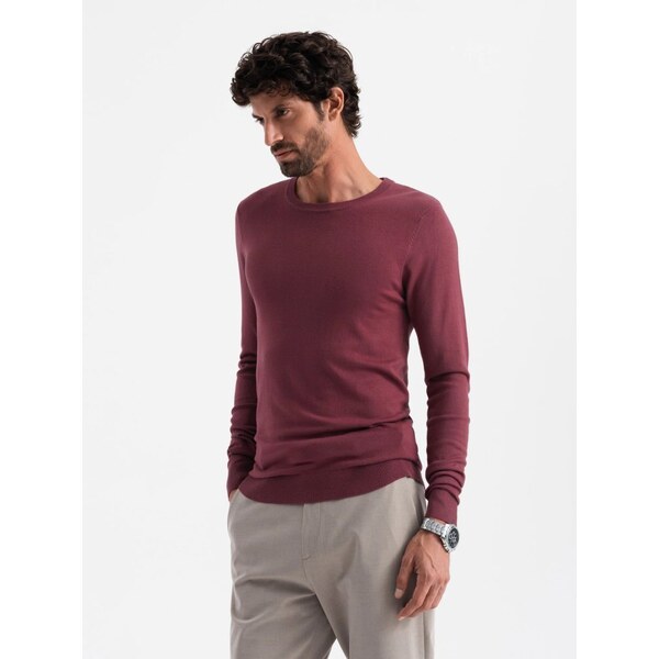 Ombre Clothing Klasický bordový sveter s okrúhlym výstrihom V11 SWBS 64398349