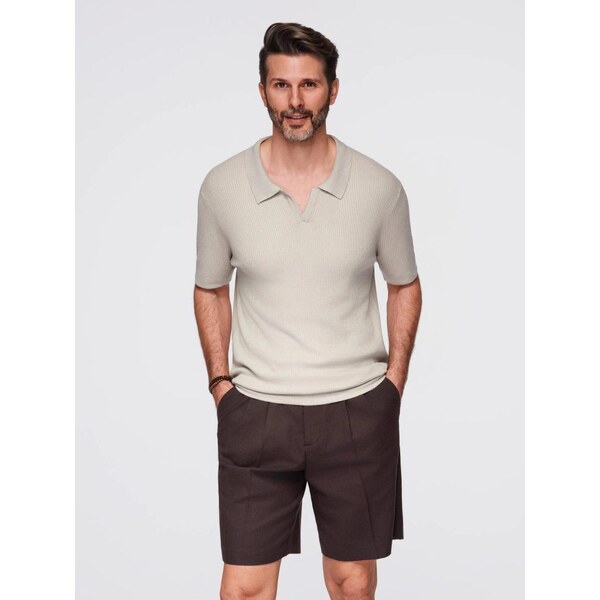 Ombre Clothing Pánska svetlošedá úpletová polokošeľa V3 POSS-0160 64406950