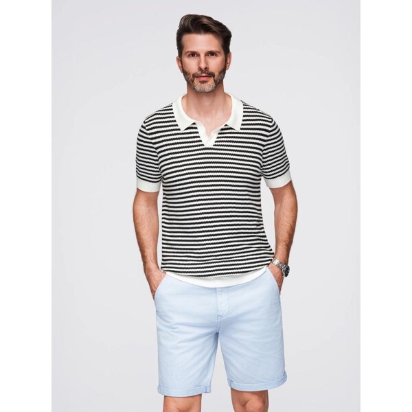 Ombre Clothing Námornícka čierno-biela úpletová polokošeľa V1 POSS 64406952