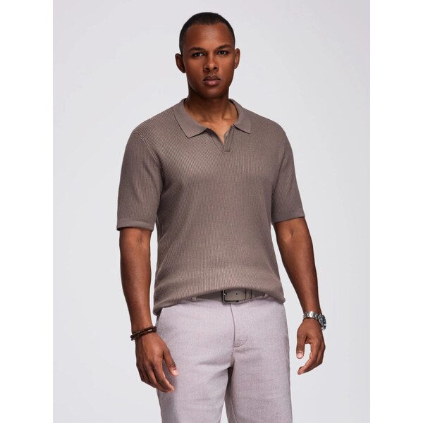 Ombre Clothing Pánska popolavá úpletová polokošeľa V4 POSS-0160 64406951