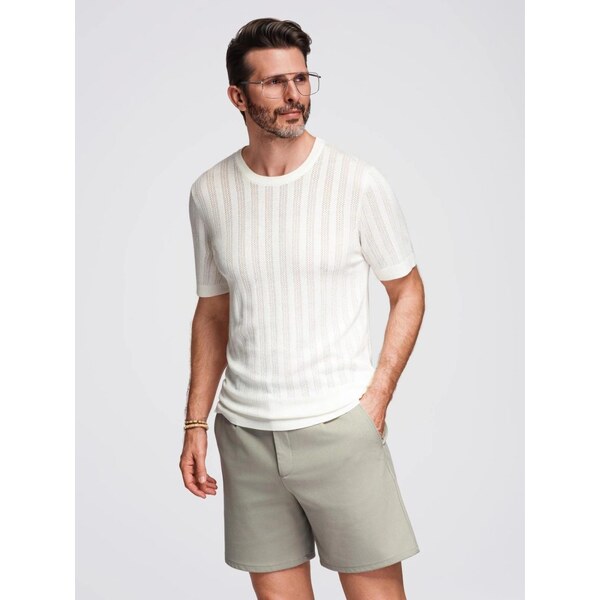 Ombre Clothing Trendy pánsky biely sveter s krátkym rukávom V1 TSCT 64406954