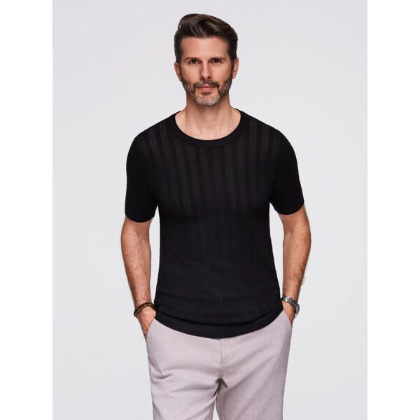 Ombre Clothing Trendy pánsky čierny sveter s krátkym rukávom V2 TSCT 64406955