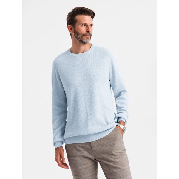 Ombre Clothing Jedinečný svetlomodrý sveter so vzorom V2 SWSW-0142 64416307