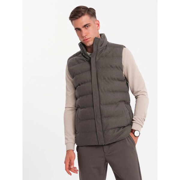 Ombre Clothing Prešívaná melírovaná olivová vesta V4 JAVJ-0210 64416314