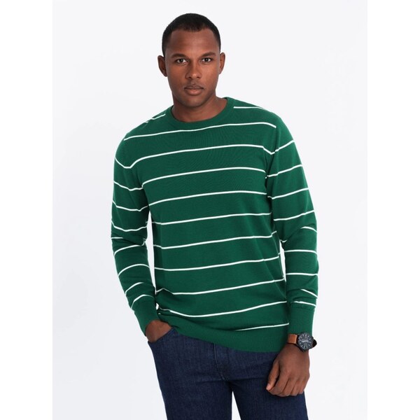 Ombre Clothing Pánsky zelený sveter s pásikmi V4 SWSW-0143 64419236