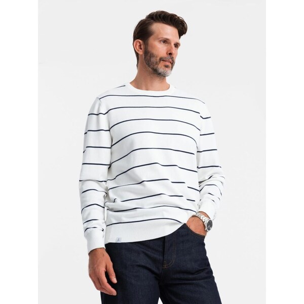 Ombre Clothing Pánsky biely sveter s pásikmi V2 SWSW-0143 64419234