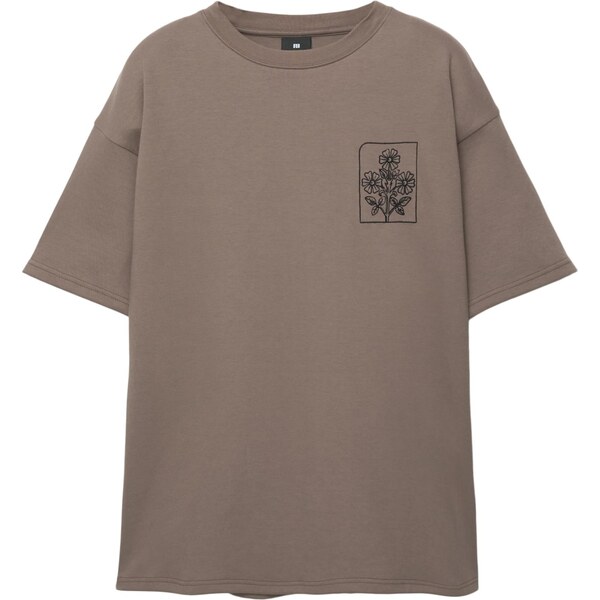 Pull&Bear Tričko TAKE A LOOK hnedá / čierna / biela 65657455