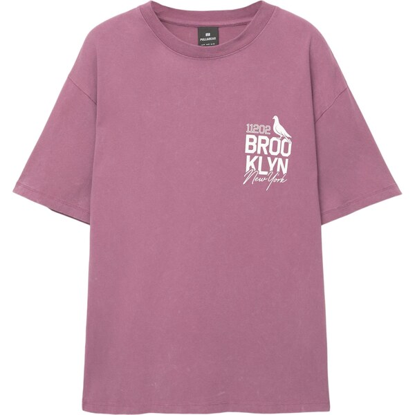 Pull&Bear Tričko BROOKLYN orchideová / biela 65657452