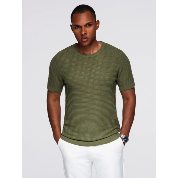 Ombre Clothing Olivové pánske tričko z úpletu V1 TSCT-0253 64434241