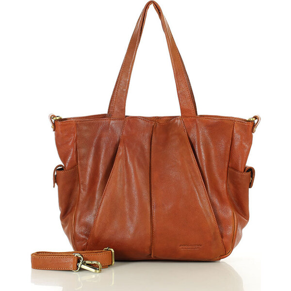 MARCO MAZZINI Camel dámska kožená shopper kabelka (vs116b) 61532377