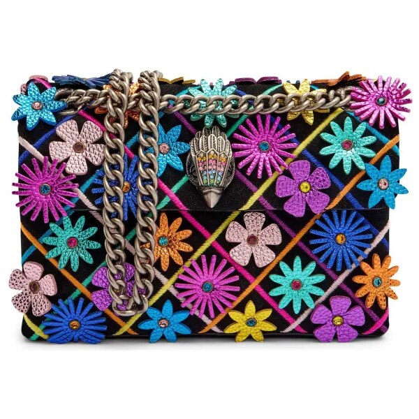 Kurt Geiger Kožená kabelka na rameno MINI KENSINGTON FLOWERS 64439237