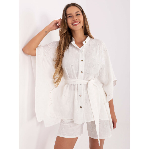 BASIC Biely letný komplet s kimonovou košeľou a kraťasmi -LK-KMPL 64463773