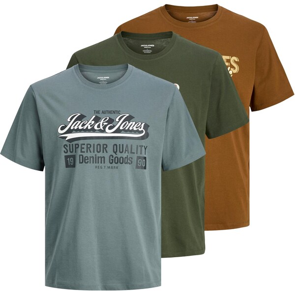 JACK & JONES Tričko modrosivá / karamelová / tmavozelená / biela 64465504