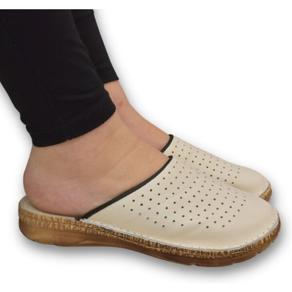 JOHN-C Dámske béžové kožené šľapky COMFORT BELLEVUE 2 64466121