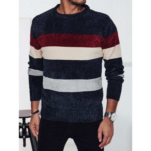 Dstreet Pánsky pásikovaný sveter na zimu modrý 64477646