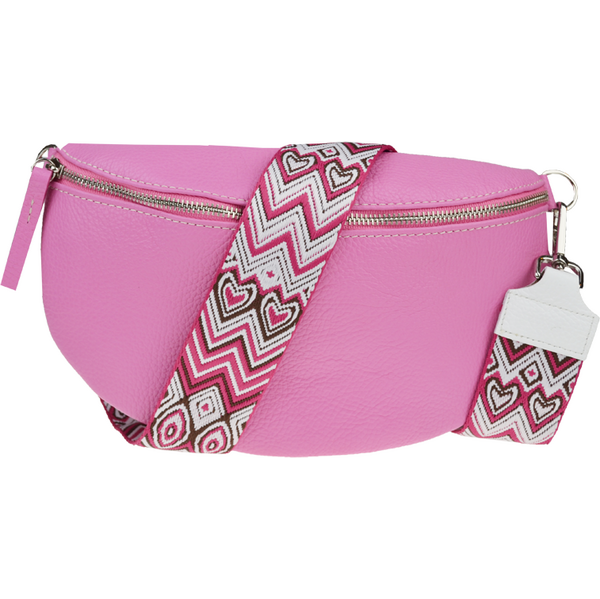 Ružová kožená talianska crossbody kabelka Reni Grande Flamingo s 64477924