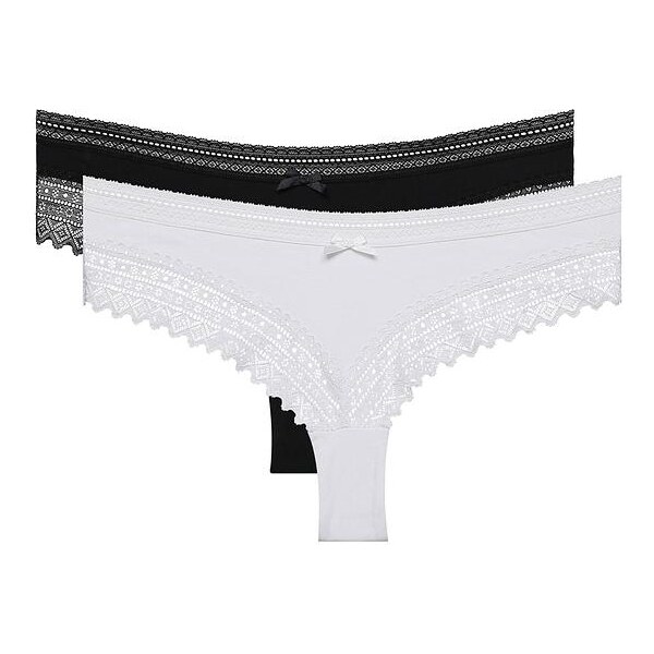DIM SEXY FASHION BRAZILIAN 2x - Dámske bavlnené brazilky s čipkou 2 ks 50507143