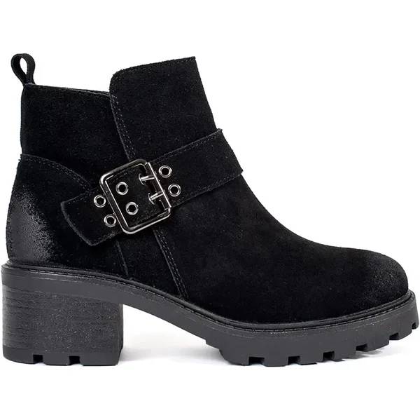 Womens black heeled ankle boots made of natural nubuck leather with a 58315049