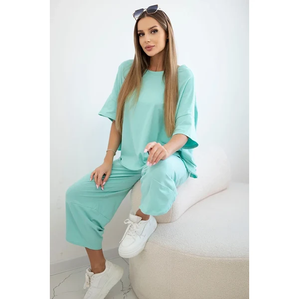 Kesi Włoski Włoski Bavlnená súprava blúzka + nohavice mäta 60941863