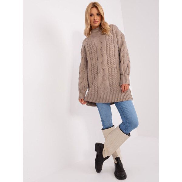 ITALY MODA Tmavobéžové svetrové šaty -AT-SW-2367-1,35P-tmavo béžový 57953141