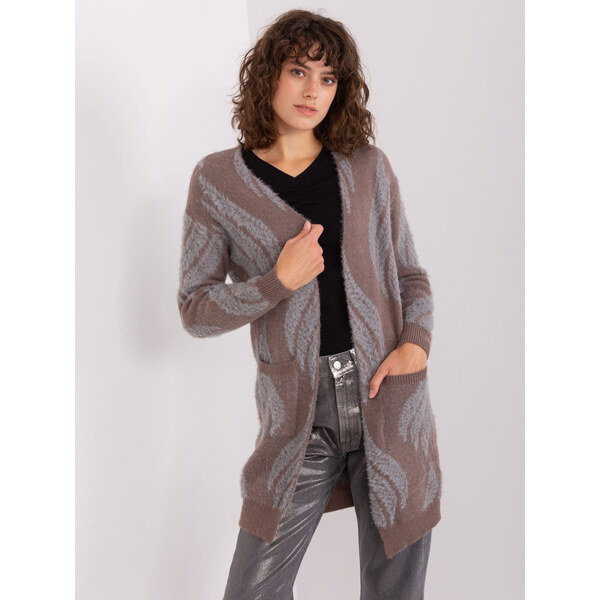 ITALY MODA Hnedý mäkký kardigán s vreckami AT-SW-234501.00P-dark brown 57953705