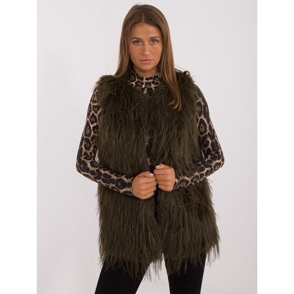 ITALY MODA Khaki kožúšková vesta AT-KZ-2349-1.79-khaki 57956214