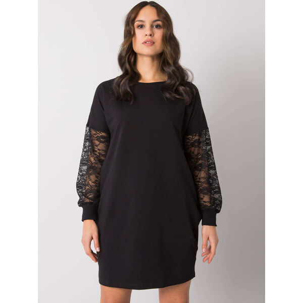 RUE PARIS Čierne mikinové šaty Alexxie s čipkovými rukávmi RV-SK-7345 57948747