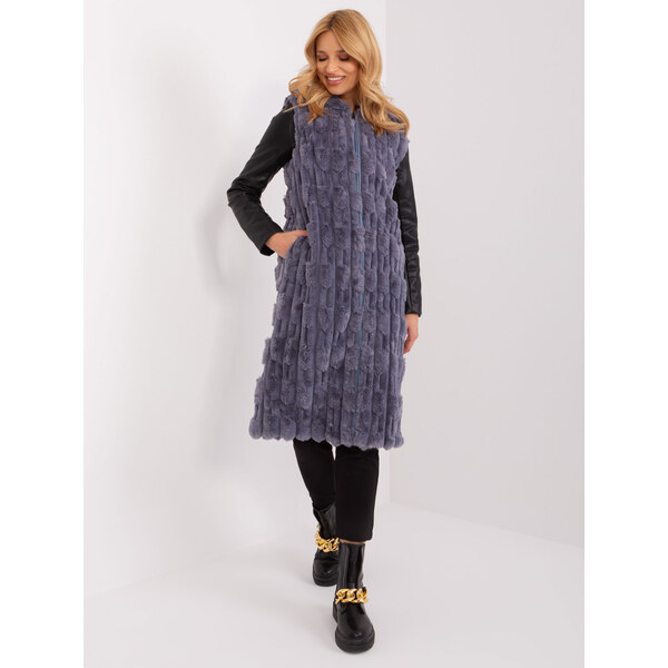 ITALY MODA Tmavosivá midi kožušinová vesta -AT-KZ-2368-1.57-grey 57954379