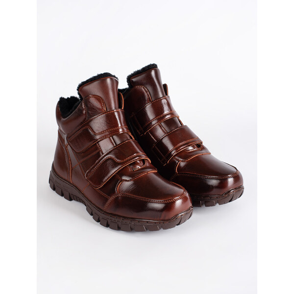 Shelvt Brown high winter boots with Velcro padded 64666476
