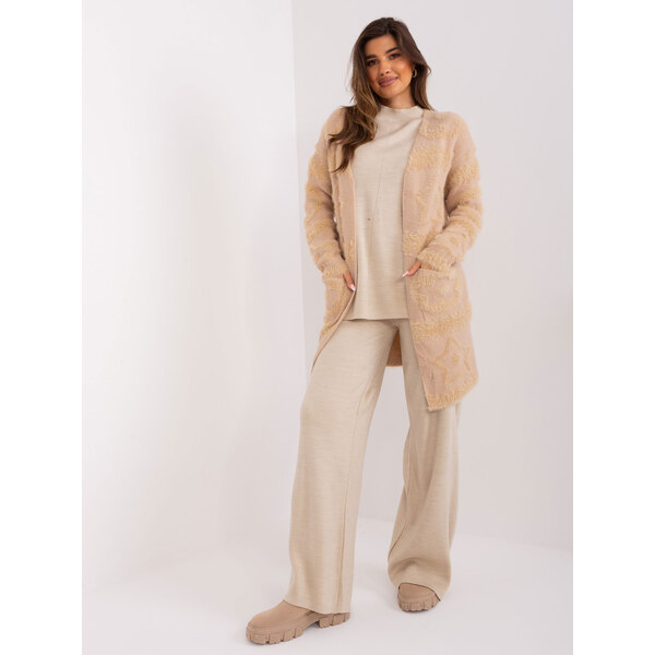 ITALY MODA Béžový mäkký vzorovaný kardigán s vreckami AT-SW-234503.00P 57953607