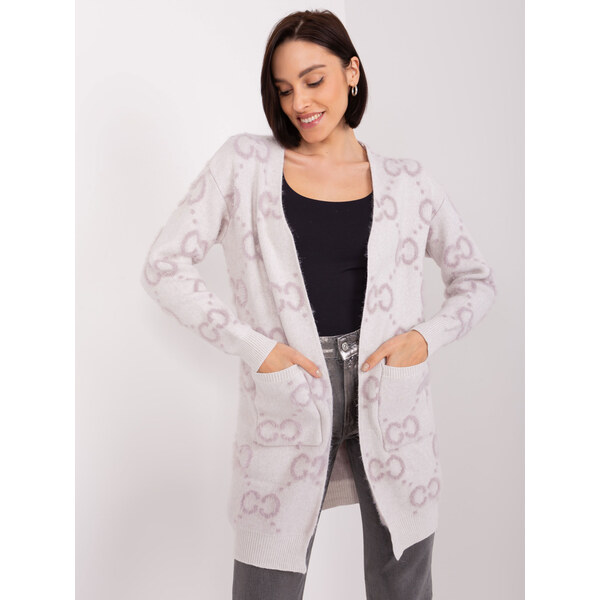 ITALY MODA Smotanový kardigán s fialovým vzorom a vreckami AT-SW-23401 57953848