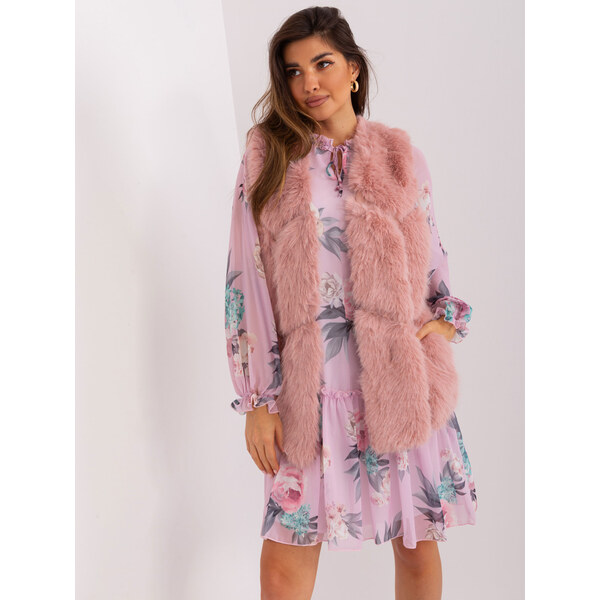ITALY MODA Ružová chlpatá kožúšková vesta AT-KZ-2375.00P-light pink 57953654