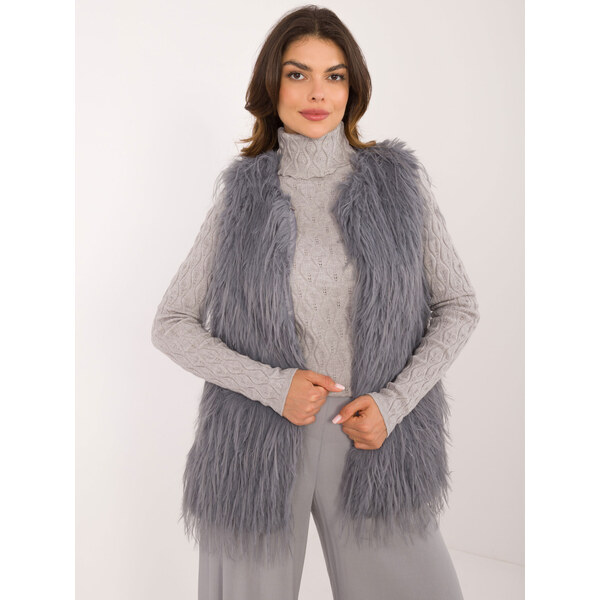 ITALY MODA Tmavosivá kožúšková vesta AT-KZ-2349-1.21-dark grey 57956228