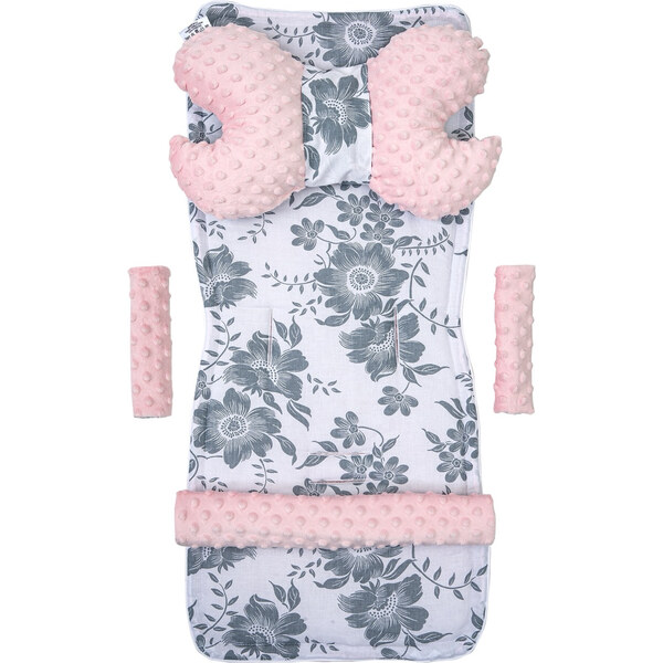 Medi Partners Stroller insert in a 4-piece set - Berry + pink Minky 64670324