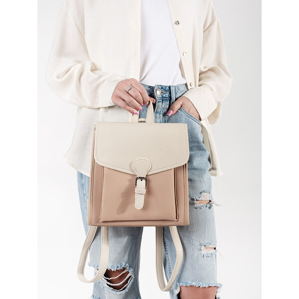 Shelvt Beige womens backpack with a flap 64671603