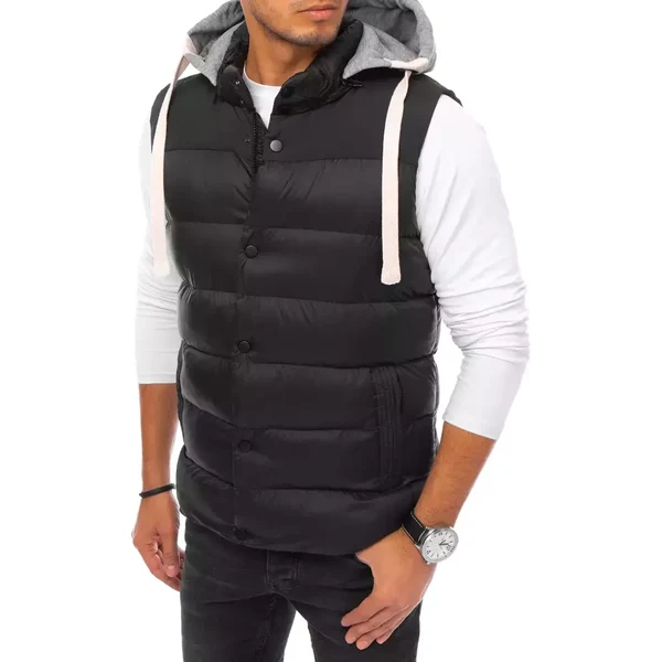 Pánska prešívaná vesta s kapucňou čierna Dstreet 50670905