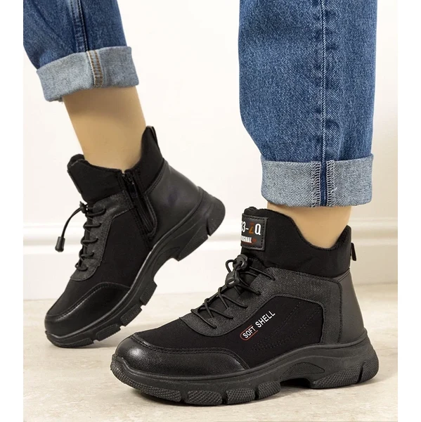 Gemre Čierne zateplené dámske traperské topánky s gumičkou Adalgisa 64676356