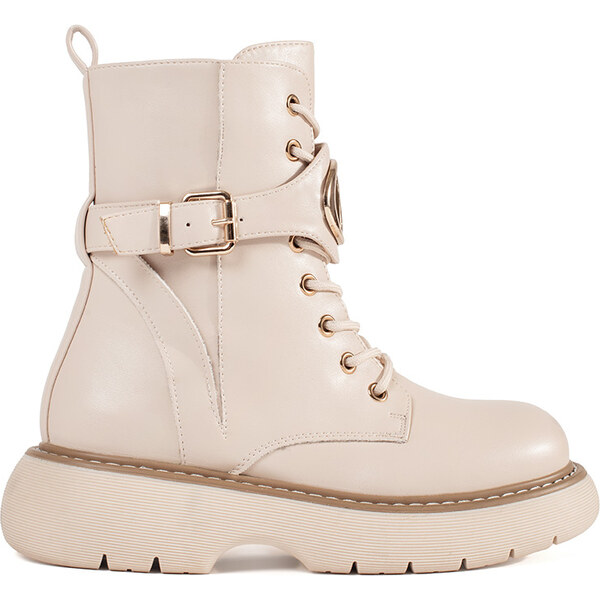 Shelvt Beige lace-up ankle boots for women 64678822