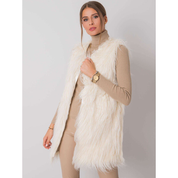 BASIC Dámska smotanovo biela chlpatá vesta AT-KZ-3501-1.13P-ecru 19927821