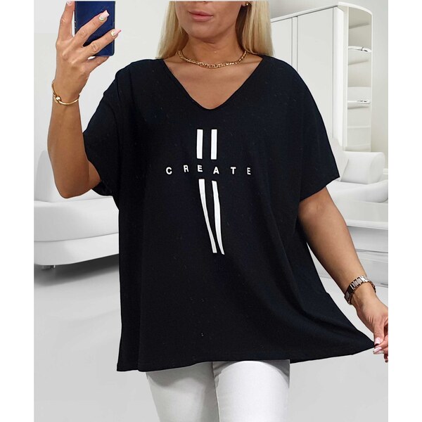 Tričko s bielymi čiarami a nápisom čierne 64483330