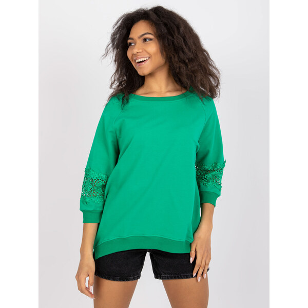 RUE PARIS Zelená mikina Torino s čipkou na rukávoch -RV-BZ-7559.69 57949360