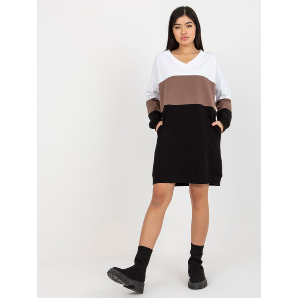 RUE PARIS Čierno-biele mikinové šaty s vreckami RV-SK-8382.04-white 57951199