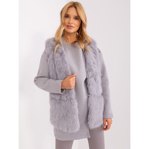 ITALY MODA Sivá chlpatá kožúšková vesta -AT-KZ-2368.00P-grey 57953266
