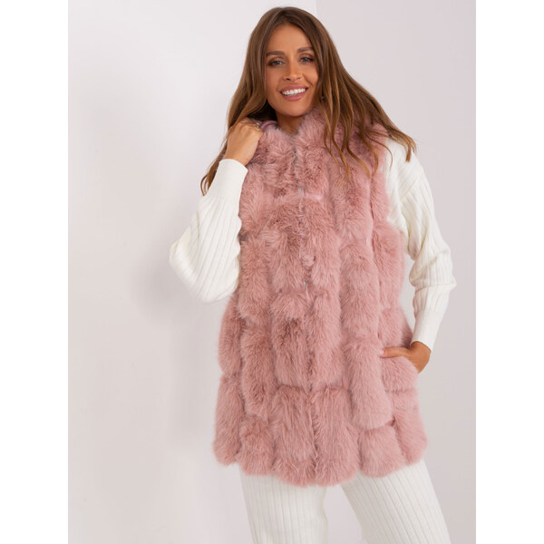 ITALY MODA Ružová chlpatá vesta s kapucňou AT-KZ-2379.96P-pink 57953548