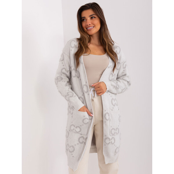 ITALY MODA Svetlosivý kardigán so vzorom AT-SW-23401-A.86-light grey 57953649