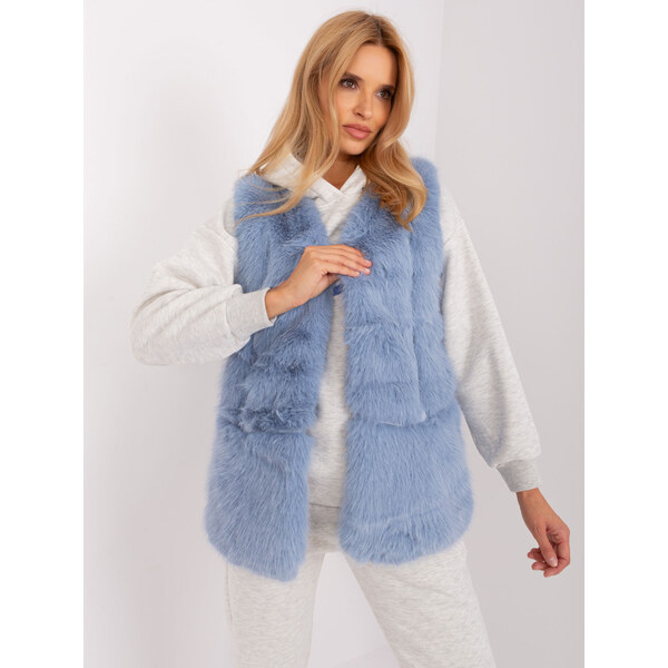 ITALY MODA Svetlomodrá chlpatá kožušinová vesta AT-KZ-2368.00P-blue 57953249