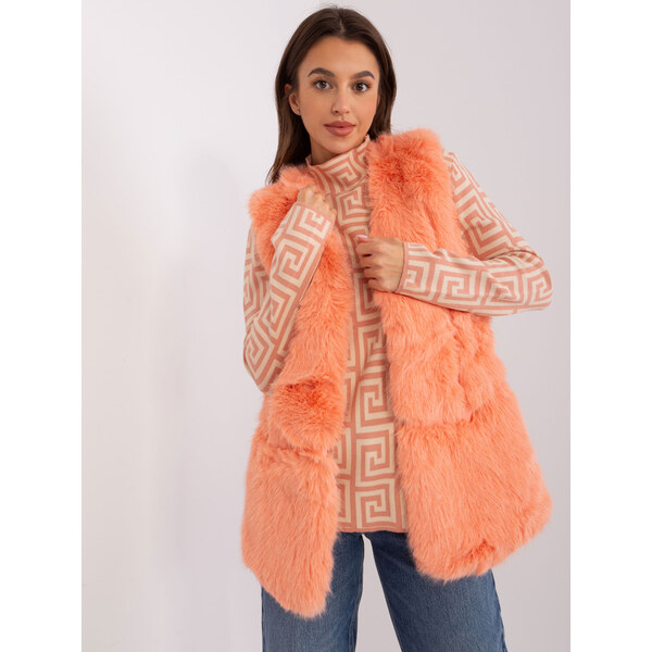 ITALY MODA Oranžová chlpatá kožúšková vesta -AT-KZ-2368.00P-peach 57953475