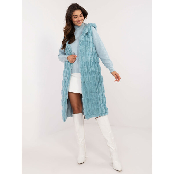 ITALY MODA Mätová midi kožušinová vesta AT-KZ-2368-1.06-mint 59057395