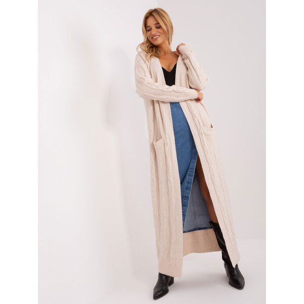 ITALY MODA Svetlobéžový dlhý Kardigán -AT-SW-2395,30-svetlo béžová 57955816