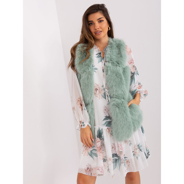 ITALY MODA Pistáciová kožušinová vesta s vreckami -AT-KZ-2375.00P 57953611